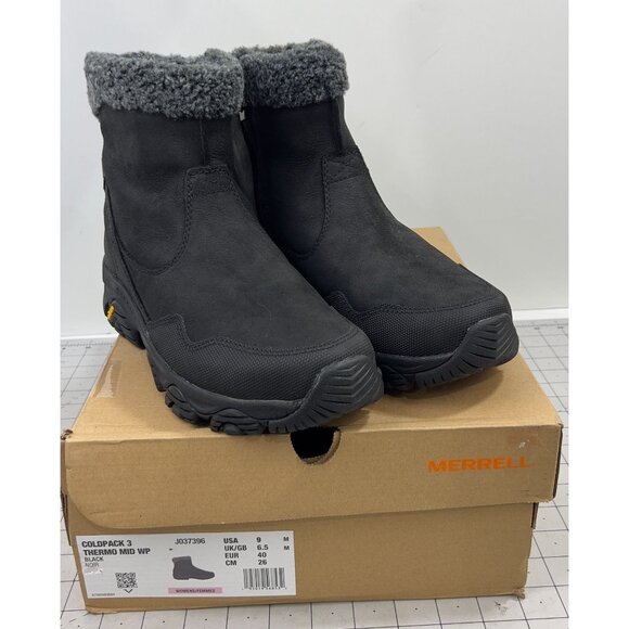 Merrell Coldpack 3 Thermo Mid Zip Waterproof Women's Shoes Black Sz. 9 Leather - Picture 1 of 13